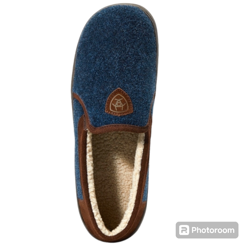 🆕️BNIB ARIAT WOOL, NAVY LINCOLN MEN'S SLIPPERS SIZE 10 - Picture 3 of 9